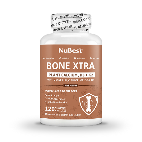Bone Xtra - Formula vegană pentru rezistența oaselor pentru oase mai puternice, calciu pe bază de plante din alge marine, vitamine D3, vitamina K2, magneziu, fosfor și altele pentru adolescenți, adulți