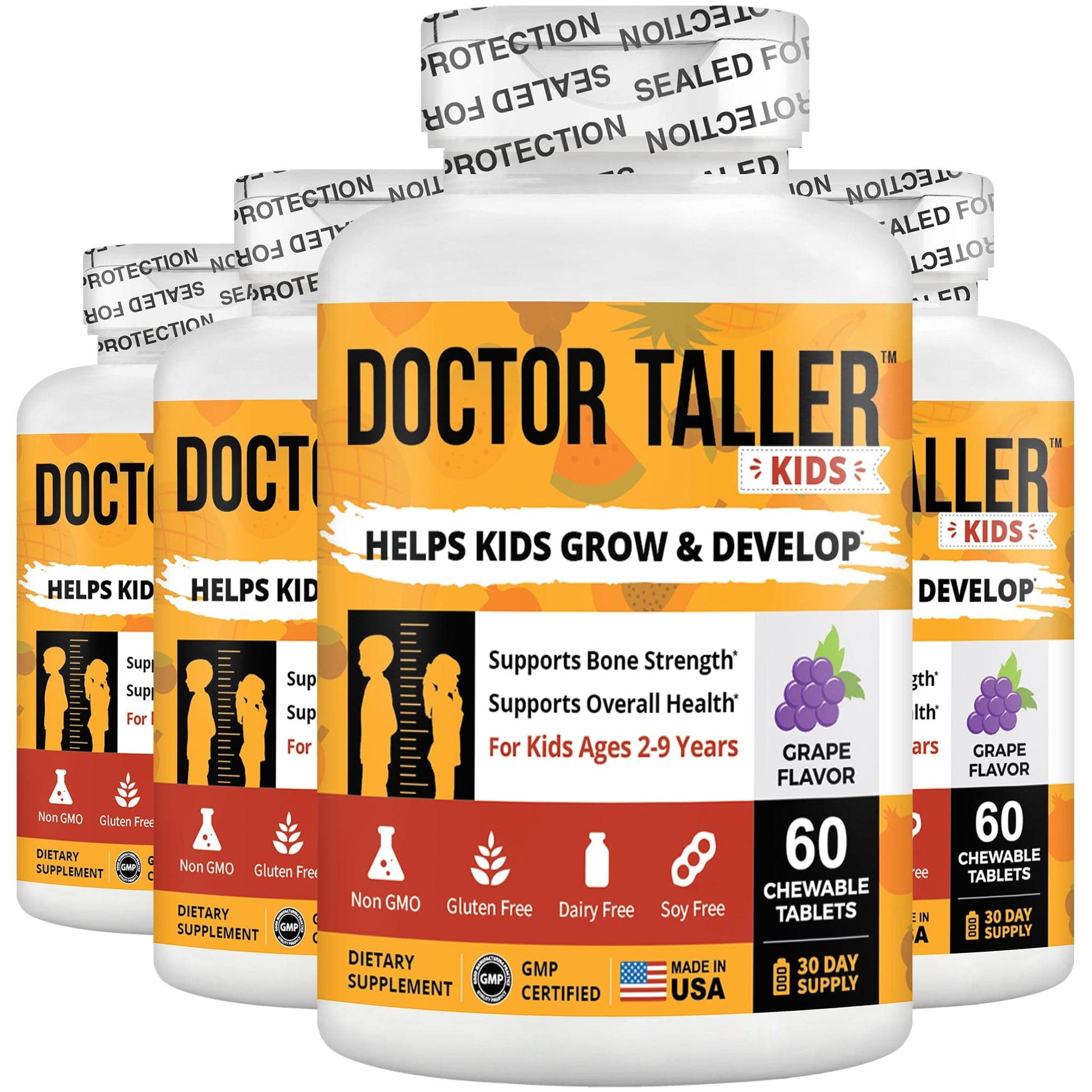 Doctor Taller Kids, Multivitamins for Ages 2-9, Grape Flavor, 60 Vegan Chewable Tablets
