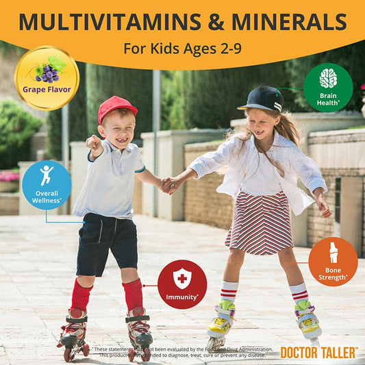 Doctor Taller Kids, Multivitamins for Ages 2-9, Grape Flavor, 60 Vegan Chewable Tablets - Pack of 3