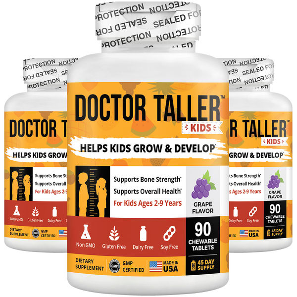 Doctor Taller Kids, Multivitamine pentru 2-9 ani, aromă de struguri, 90 de tablete vegane masticabile - Pachet de 3
