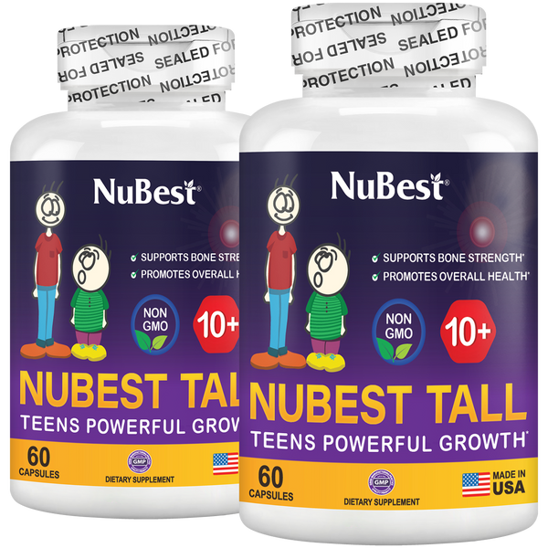 NuBest Tall 10+, Daily Growth Support for Kids (10+) and Teens, Milk Enhanced Formula, 60 Caps - 2 Pack