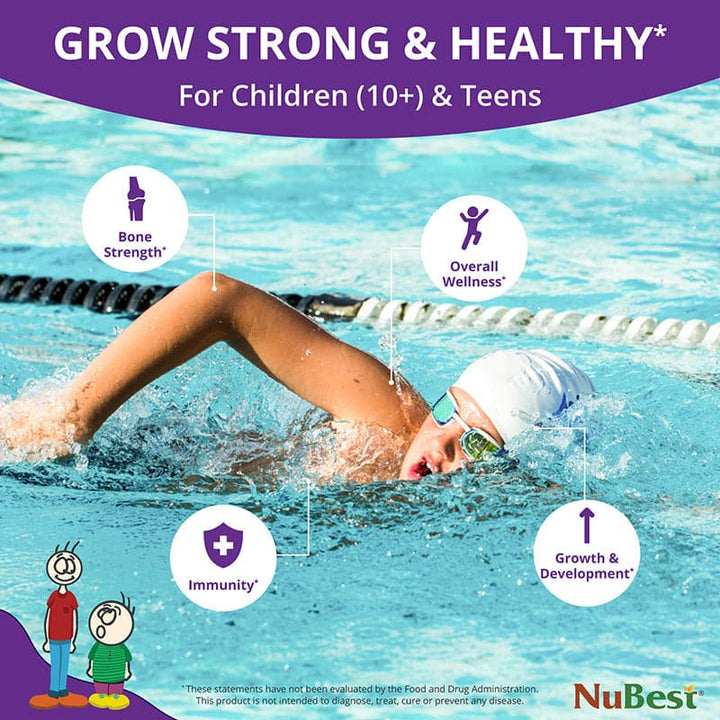 NuBest Tall 10+, Daily Growth Support for Kids (10+) and Teens, Milk Enhanced Formula, 60 Caps - 2 Pack