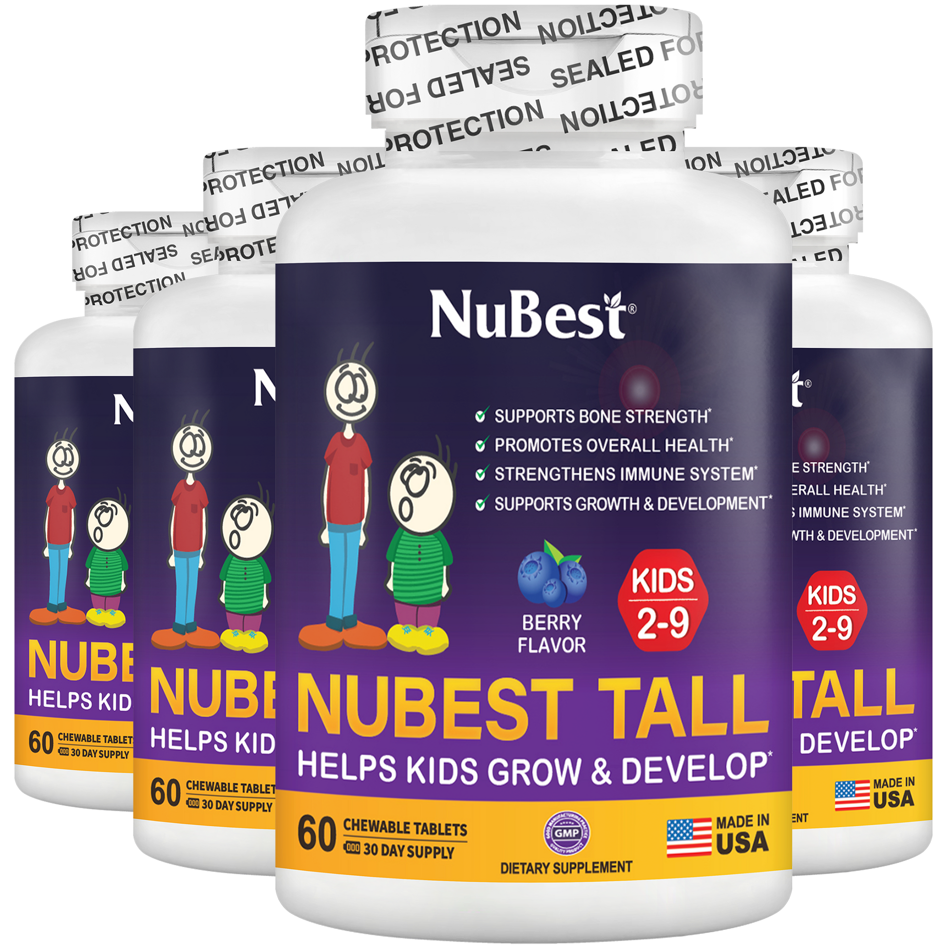 NuBest Tall Kids, Multivitamins For Kids Ages 2-9, Berry Flavor, 60 Chewable Tablets