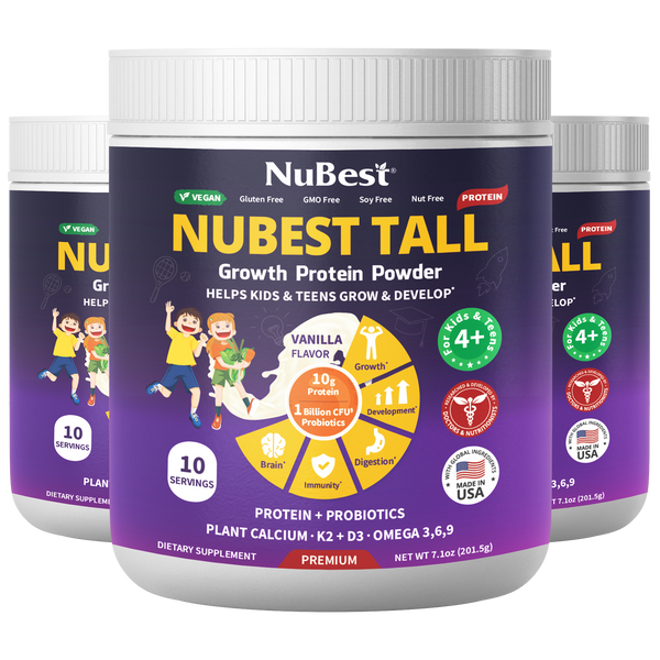 NuBest Tall Protein, Vanilla Shake for Ages 4+, 10 vegan servings - Pack of 3