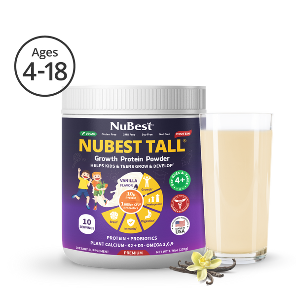 NuBest Tall Protein Vanilla Shake for Kids Ages 4+, 10 Vegan Servings