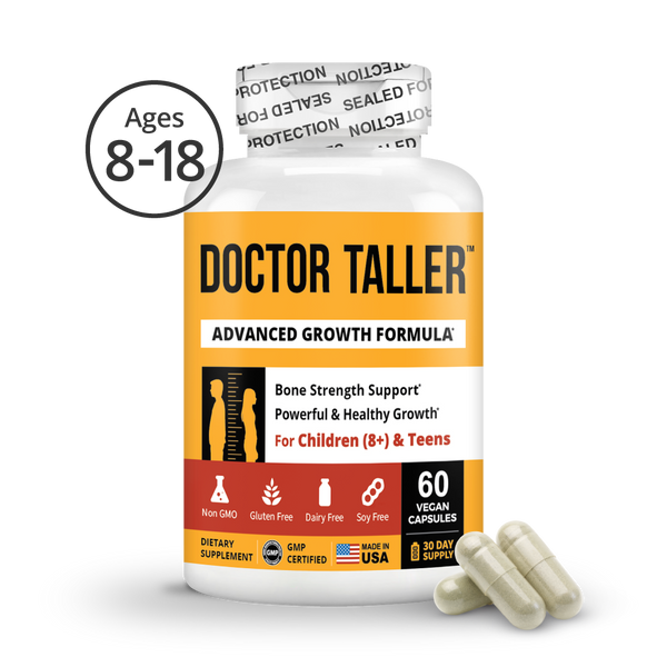 Doctor Taller - Innovative Bone Growth Boost, For Children (8+) and Teenagers, Packed With Vitamins, Minerals, Proprietary Herbal Blend & Essential Amino Acids, 60 Vegan Capsules