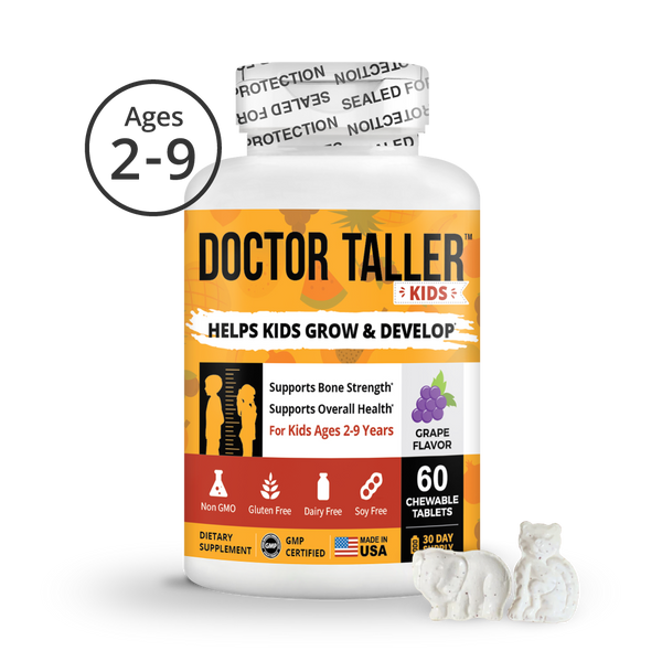 Doctor Taller Kids, Kids' Growth Formula with Multivitamins and Multiminerals, For Kids Ages 2 to 9, Grape Flavor, 60 Vegan Chewable Tablets