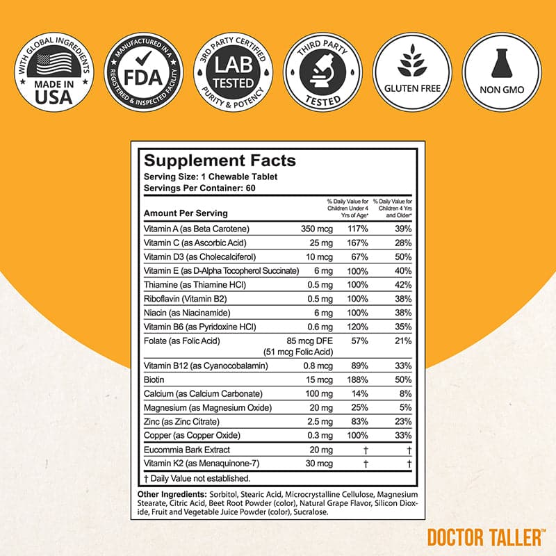 Doctor Taller Kids, Multivitamins for Ages 2-9, Grape Flavor, 60 Vegan Chewable Tablets
