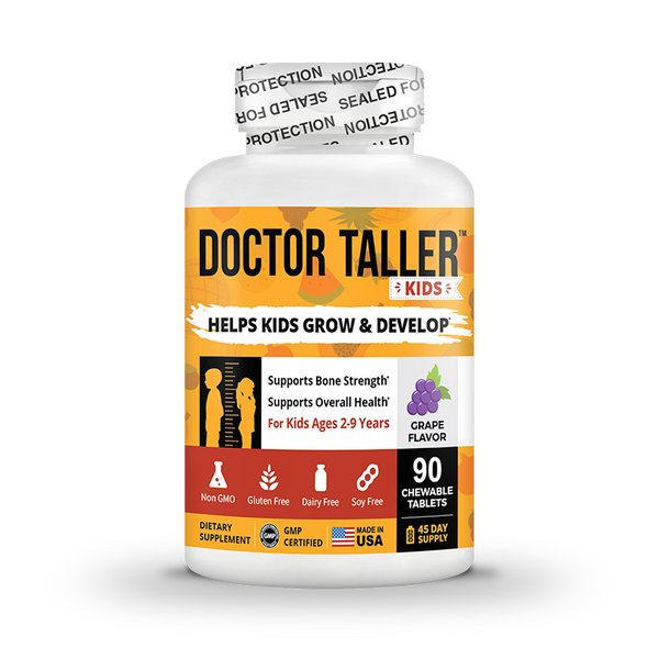 Doctor Taller Kids - Kids' Growth Formula with Multivitamins and Multiminerals - For Kids Ages 2 to 9 - Grape Flavor - 90 Vegan Chewable Tablets