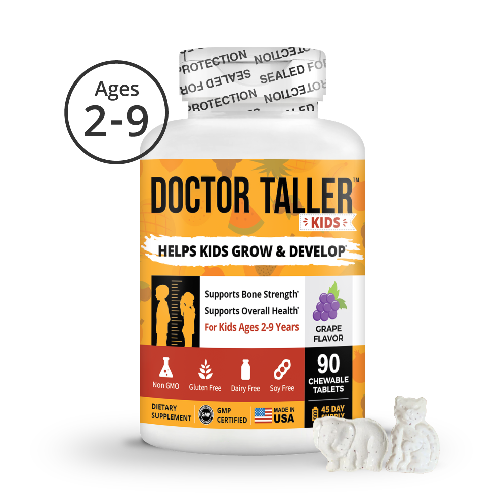 Doctor Taller Kids - Kids' Growth Formula with Multivitamins and Multiminerals - For Kids Ages 2 to 9 - Grape Flavor - 90 Vegan Chewable Tablets