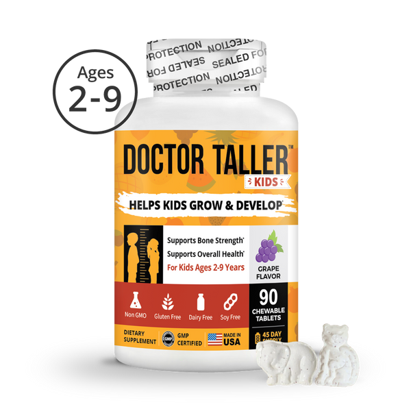 Doctor Taller Kids - Kids' Growth Formula with Multivitamins and Multiminerals - For Kids Ages 2 to 9 - Grape Flavor - 90 Vegan Chewable Tablets