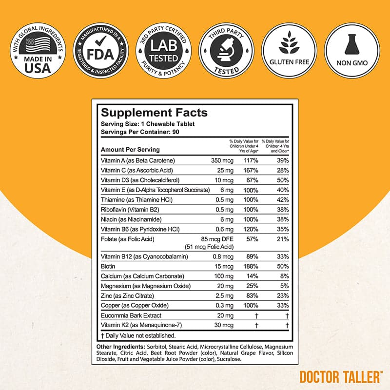 Doctor Taller Kids, Multivitamins for Ages 2-9, Grape Flavor, 90 Vegan Chewable Tablets