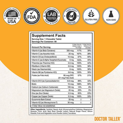 Doctor Taller Kids, Multivitamins for Ages 2-9, Grape Flavor, 90 Vegan Chewable Tablets