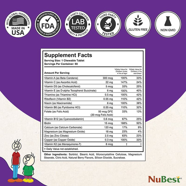 NuBest Tall Kids, Multivitamins, Berry Flavor, Ages 2-9, 90 Chewables - NuBest Nutrition®