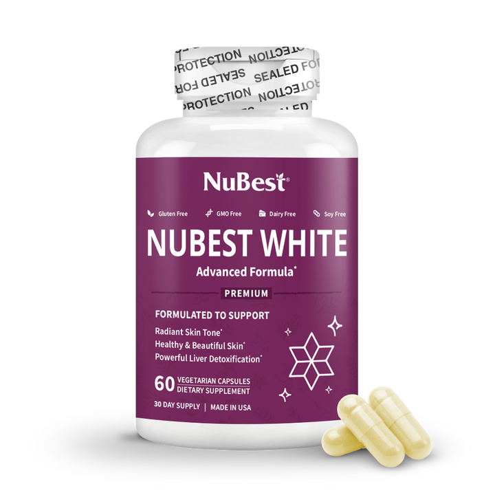 NuBest White - Supports Radiant and Healthy Skin with Glutathione, Milk Thistle Extract, L-Cysteine, Precious Herbs and Vitamins - Natural Formula, 60 Vegan Capsules